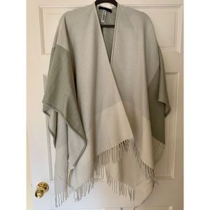 BCBGMaxazria mint green,gray and cream fringe poncho
